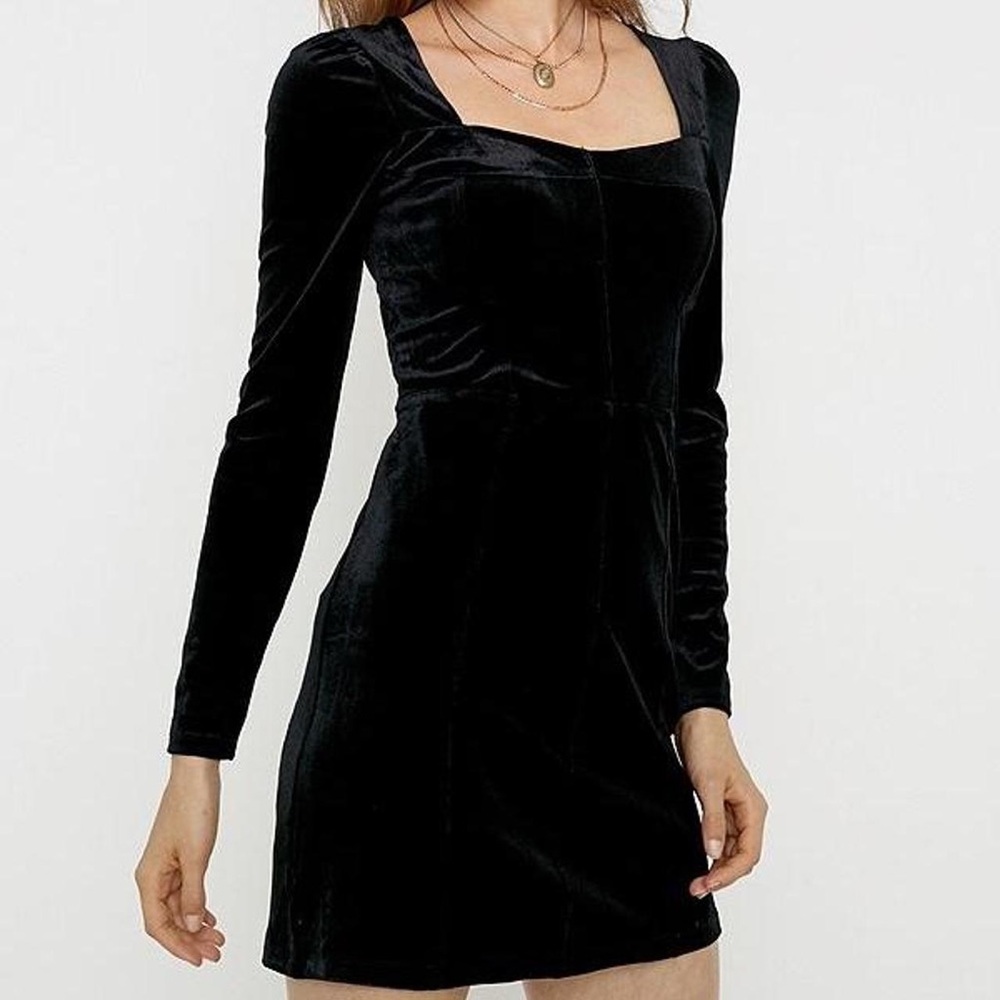 Urban Outfitters Black Long Sleeve Velvet Dress